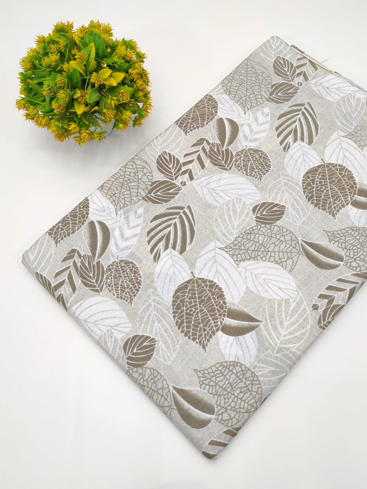 Beige Botanical Leaf Screen Print Pure Cotton Fabric From Tulsi Prints