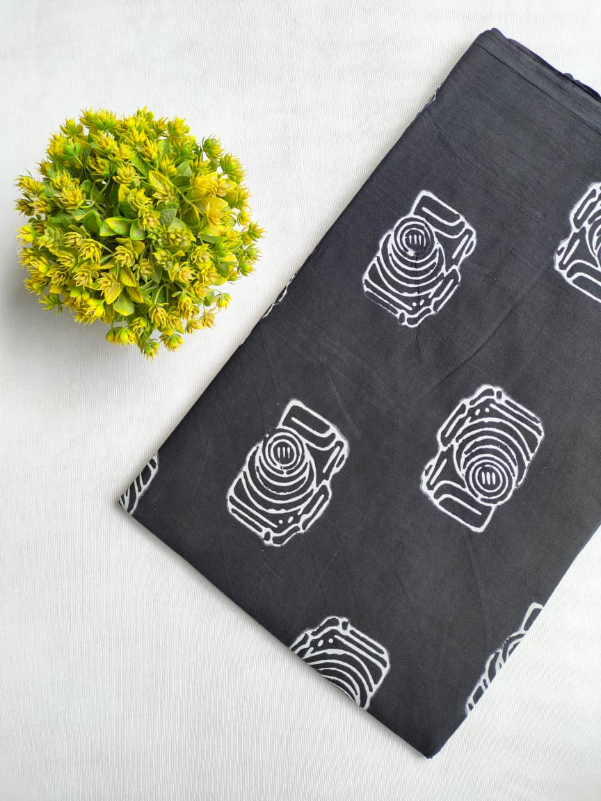 Black Abstract Jaipuri Block Print Pure Cotton Fabric From Tulsi Prints