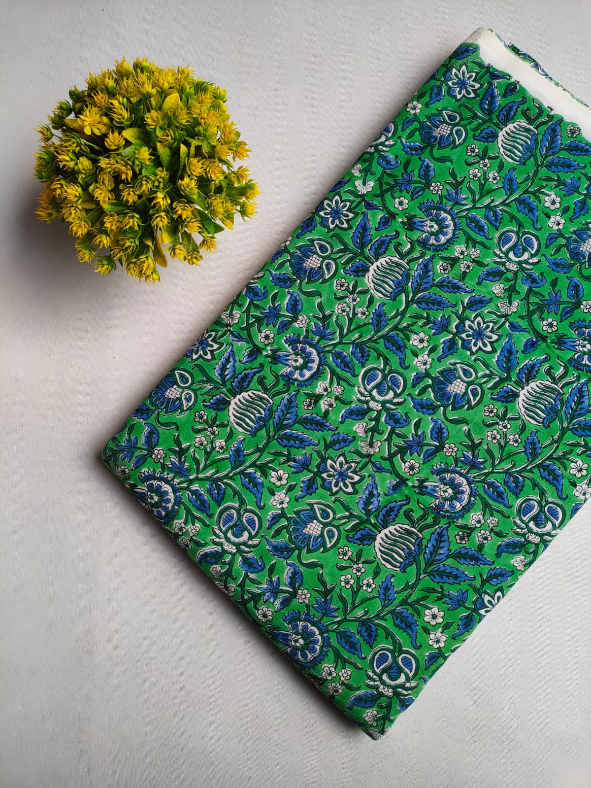 Green Floral Vine Jaipuri Hand Block Print Pure Cotton Fabric From Tulsi Prints