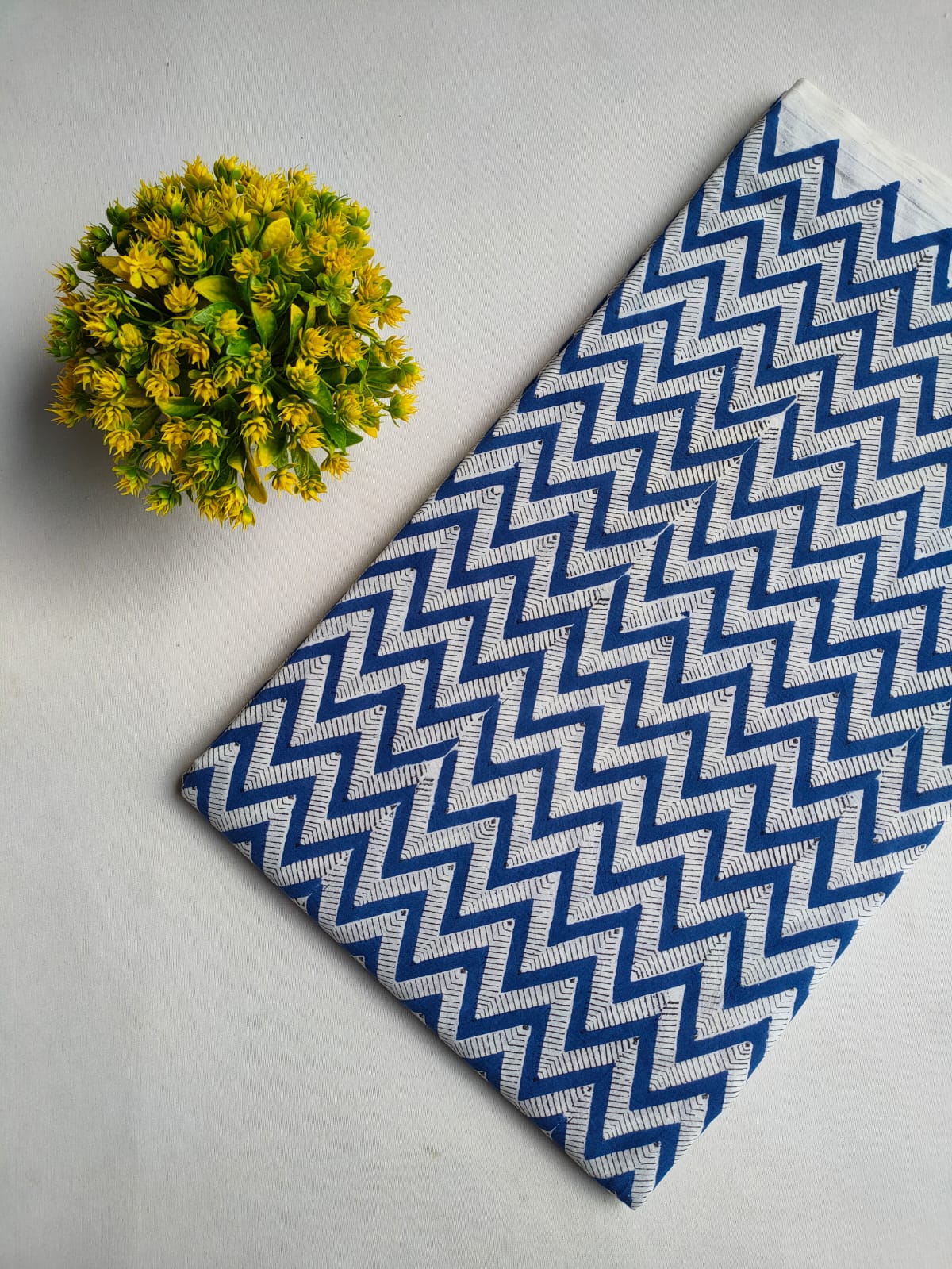 Blue Chevron Jaipuri Block Print Pure Cotton Fabric From Tulsi Prints