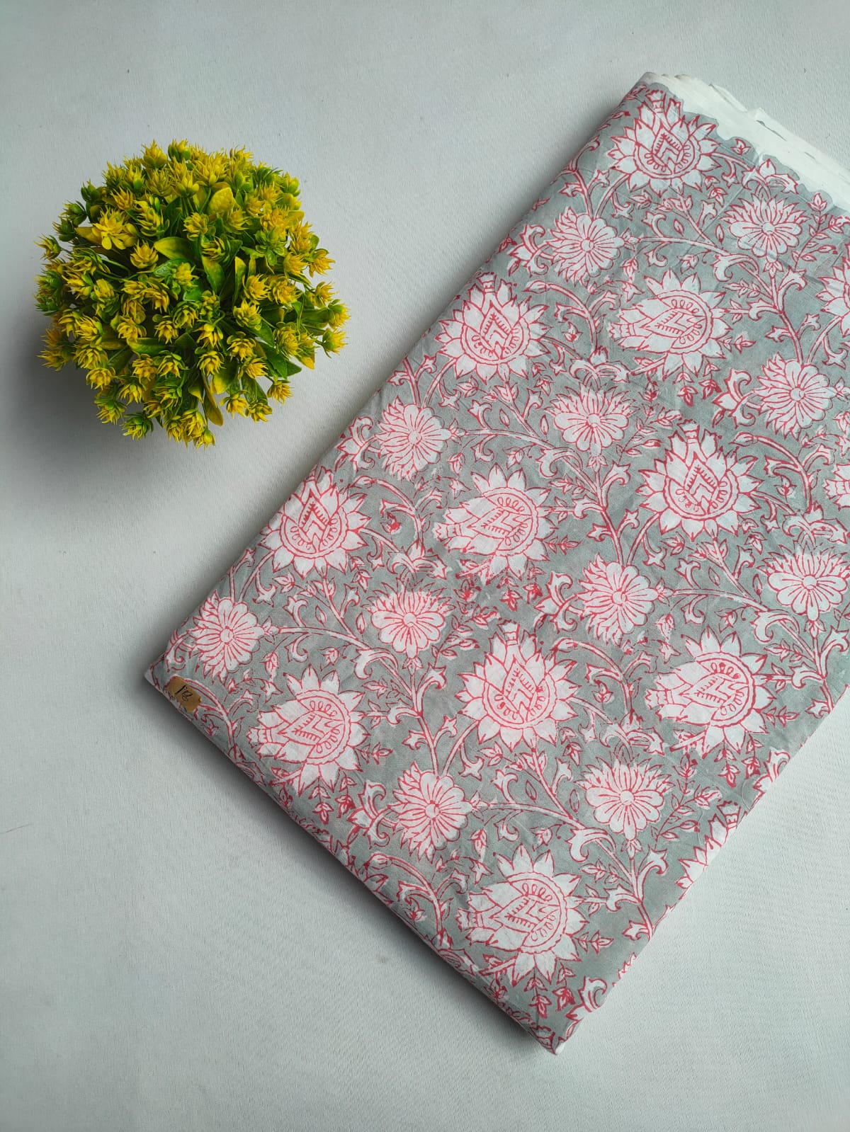 Grey Floral Vine Sanganeri Print Pure Cotton Fabric From Tulsi Prints