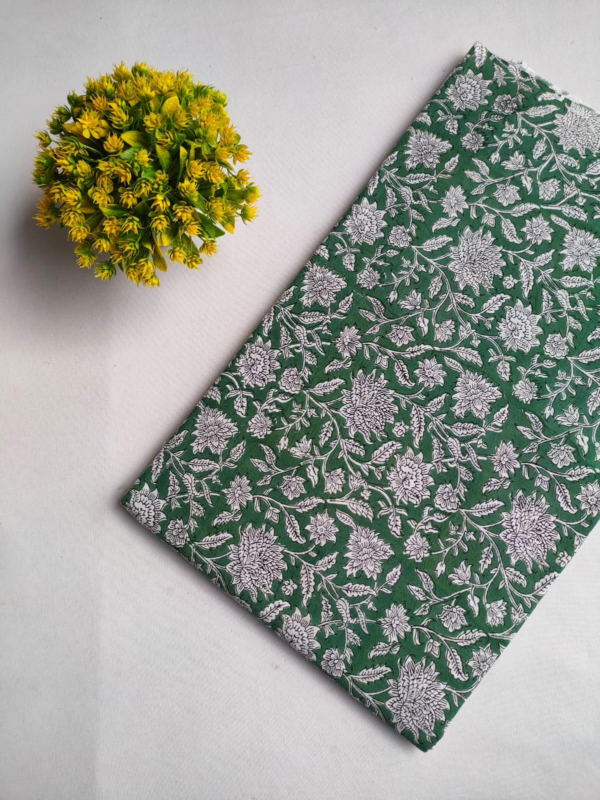 Green Floral Vine Jaipuri Hand Block Print Pure Cotton Fabric From Tulsi Prints