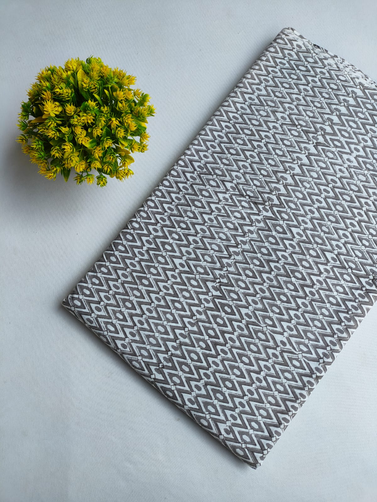 Grey Geometric Chevron Jaipuri Block Print Pure Cotton Fabric From Tulsi Prints