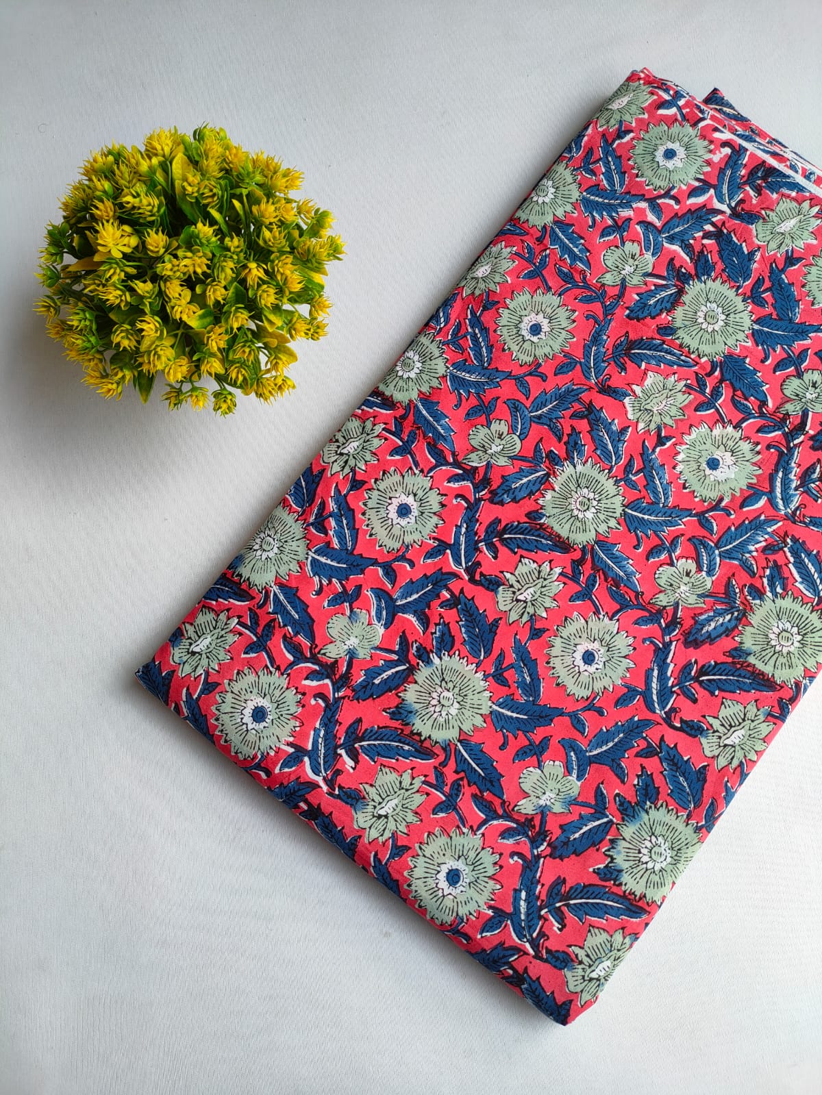 Red Floral Vine Sanganeri Block Print Pure Cotton Fabric From Tulsi Prints