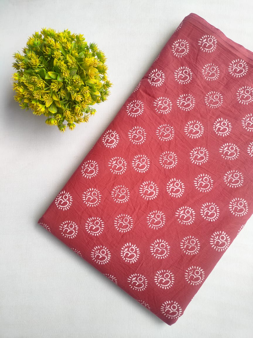 Rust Red Circular Sun Motif Sanganeri Block Print Cotton Fabric From Tulsi Prints