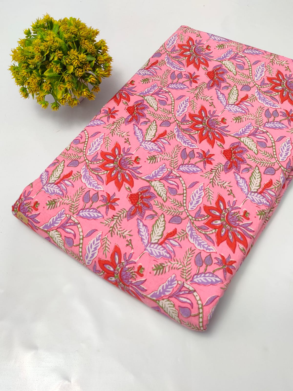 Pink Floral Sanganeri Block Print Pure Cotton Fabric