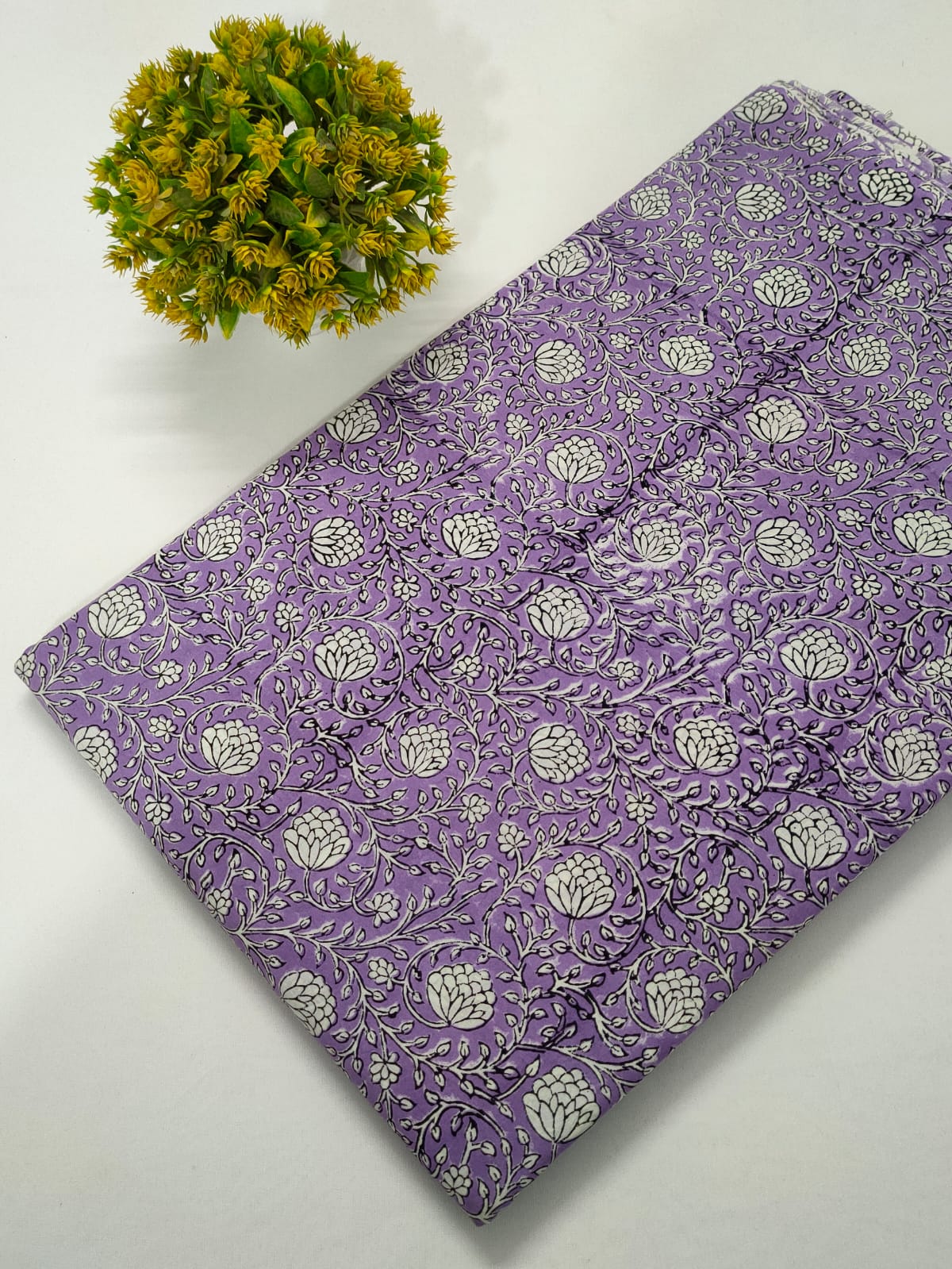Purple Floral Sanganeri Hand Block Print Cotton Fabric From Tulsi Prints