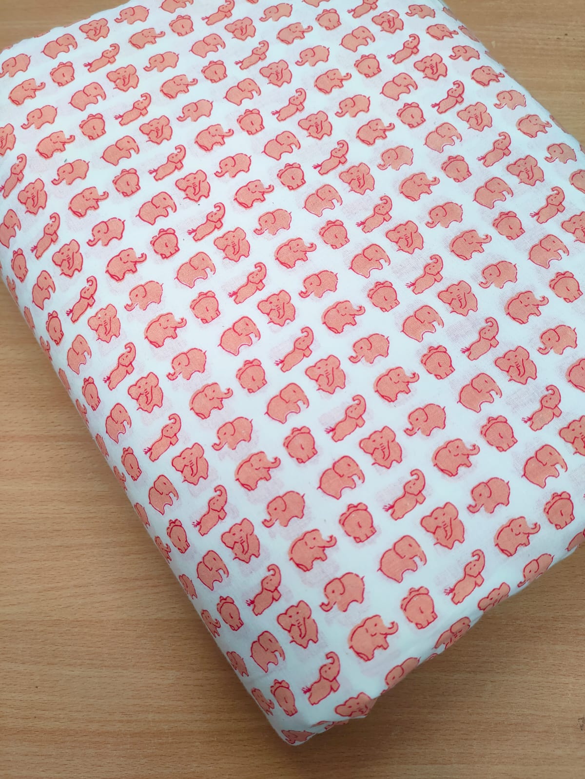 White Elephant Print Screen Print Pure Cotton Fabric From Tulsi Prints