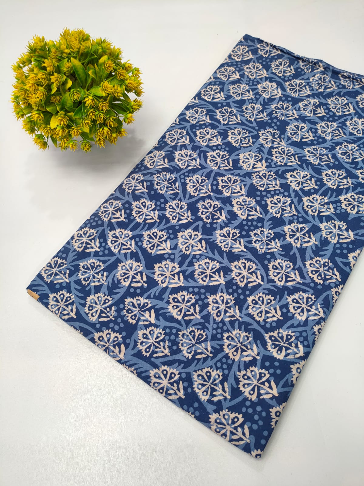 Navy Blue Floral Indigo Print (Dabu Indigo Print) Pure Cotton Fabric From Tulsi Prints