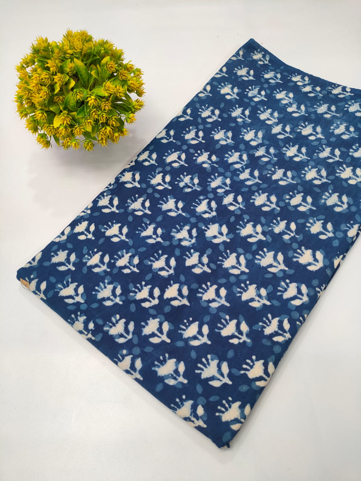 Navy Blue Floral Indigo Print (Dabu Indigo Print) Pure Cotton Fabric From Tulsi Prints