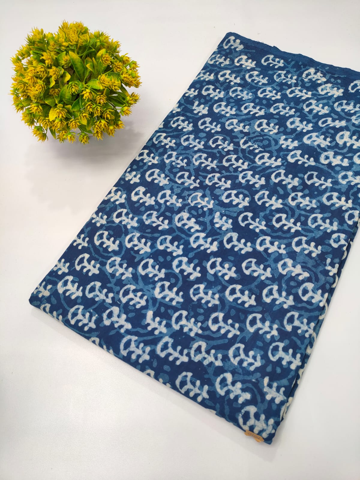 Navy Blue Floral Indigo Print (Dabu Indigo Print) Pure Cotton Fabric From Tulsi Prints