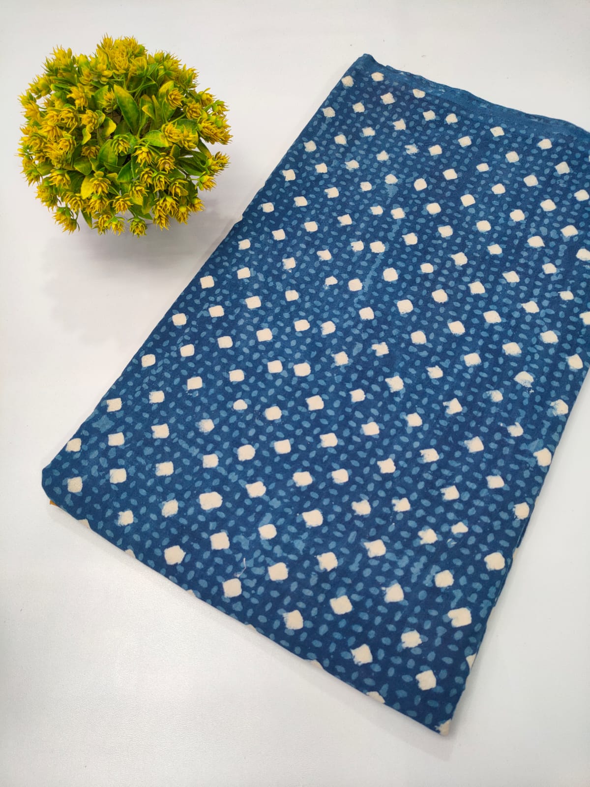 Navy Blue Geometric Indigo Print (Dabu Indigo Print) Pure Cotton Fabric From Tulsi Prints