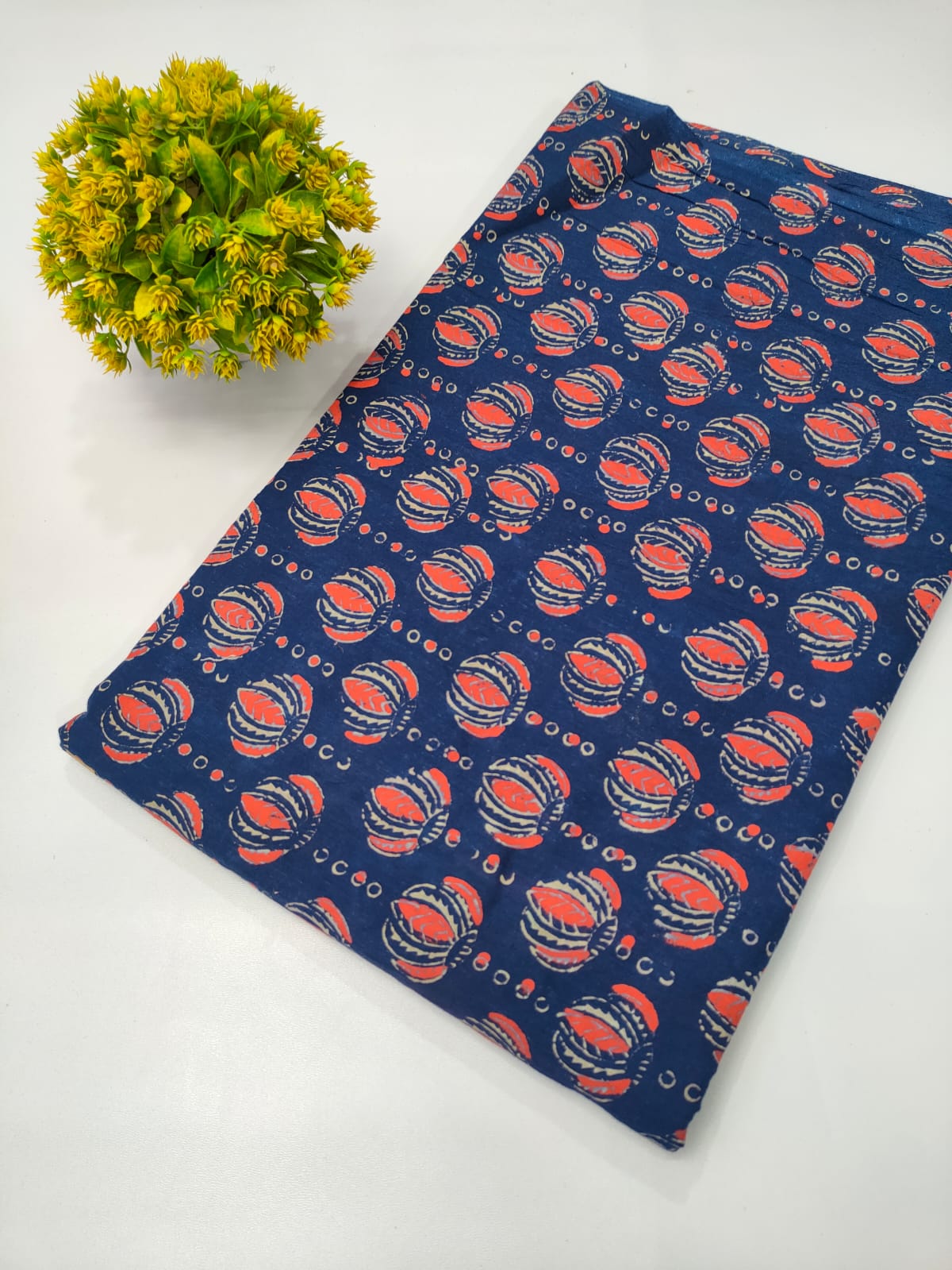 Navy Blue Floral Boota Indigo Print (Dabu Indigo Print) Pure Cotton Fabric From Tulsi Prints