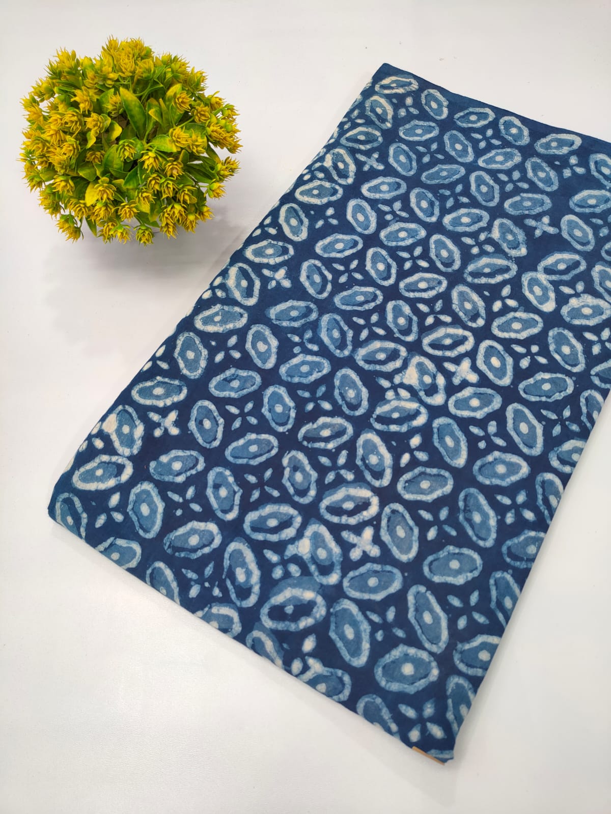 Navy Blue Geometric Indigo Print Pure Cotton Fabric From Tulsi Prints