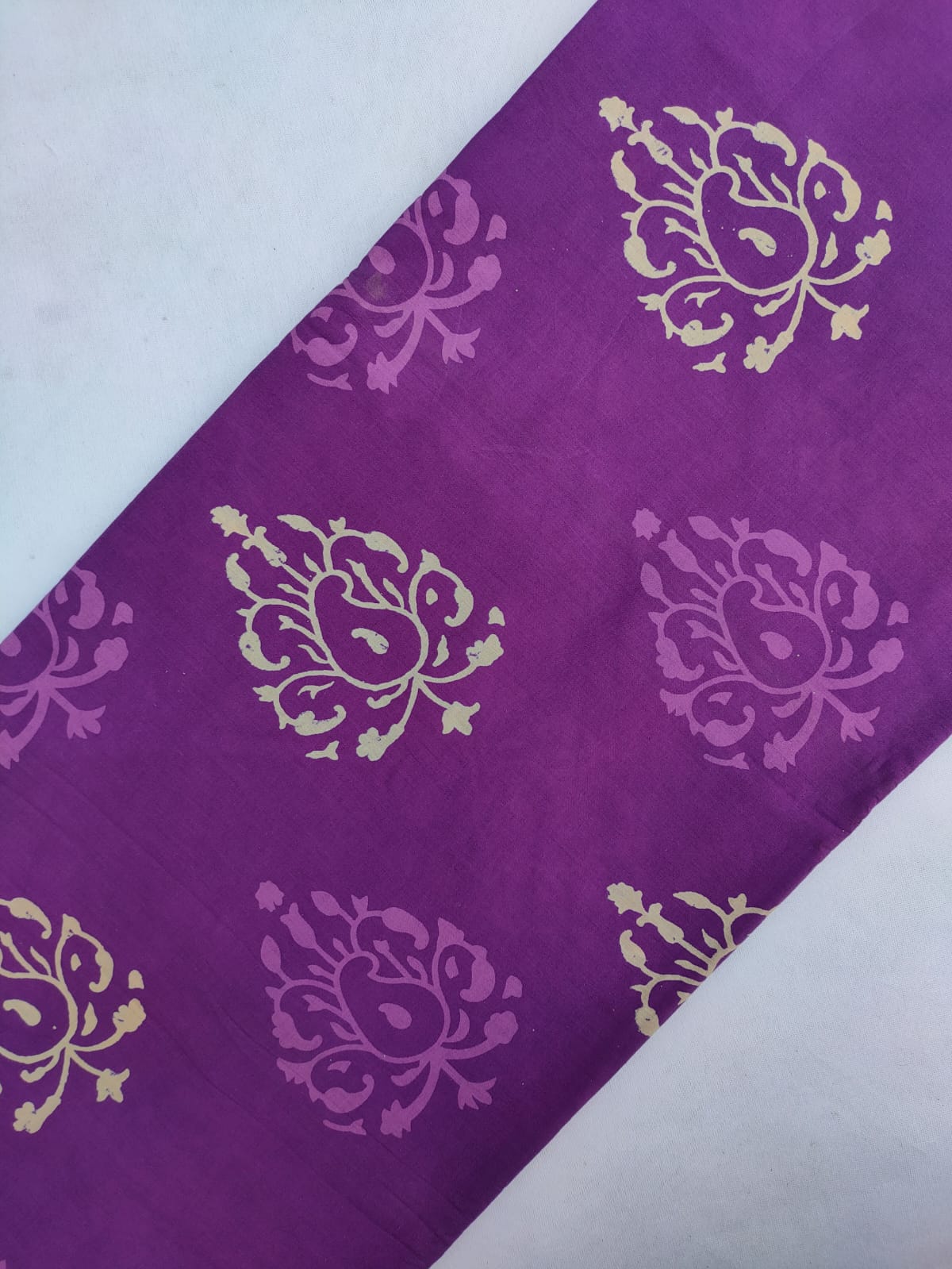 Purple Floral Vine Bagru Block Print Pure Cotton Fabric From Tulsi Prints