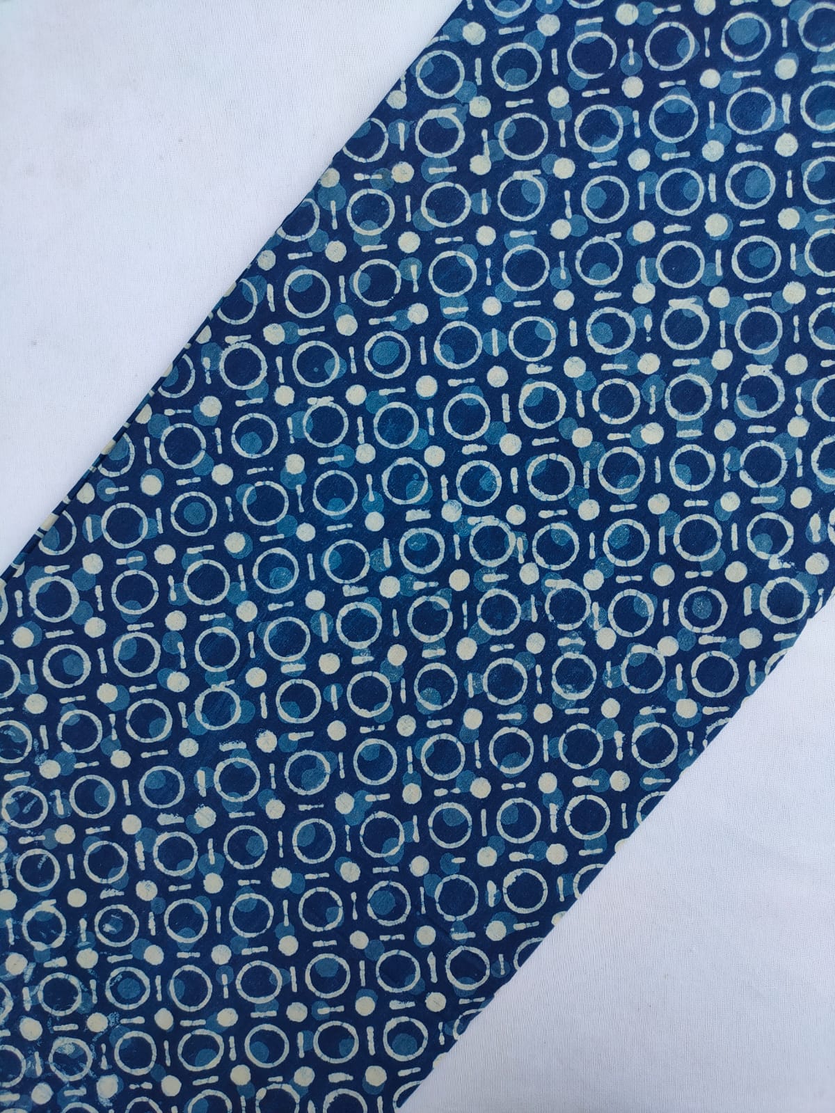 Navy Blue Geometric Indigo Print Pure Cotton Fabric From Tulsi Prints