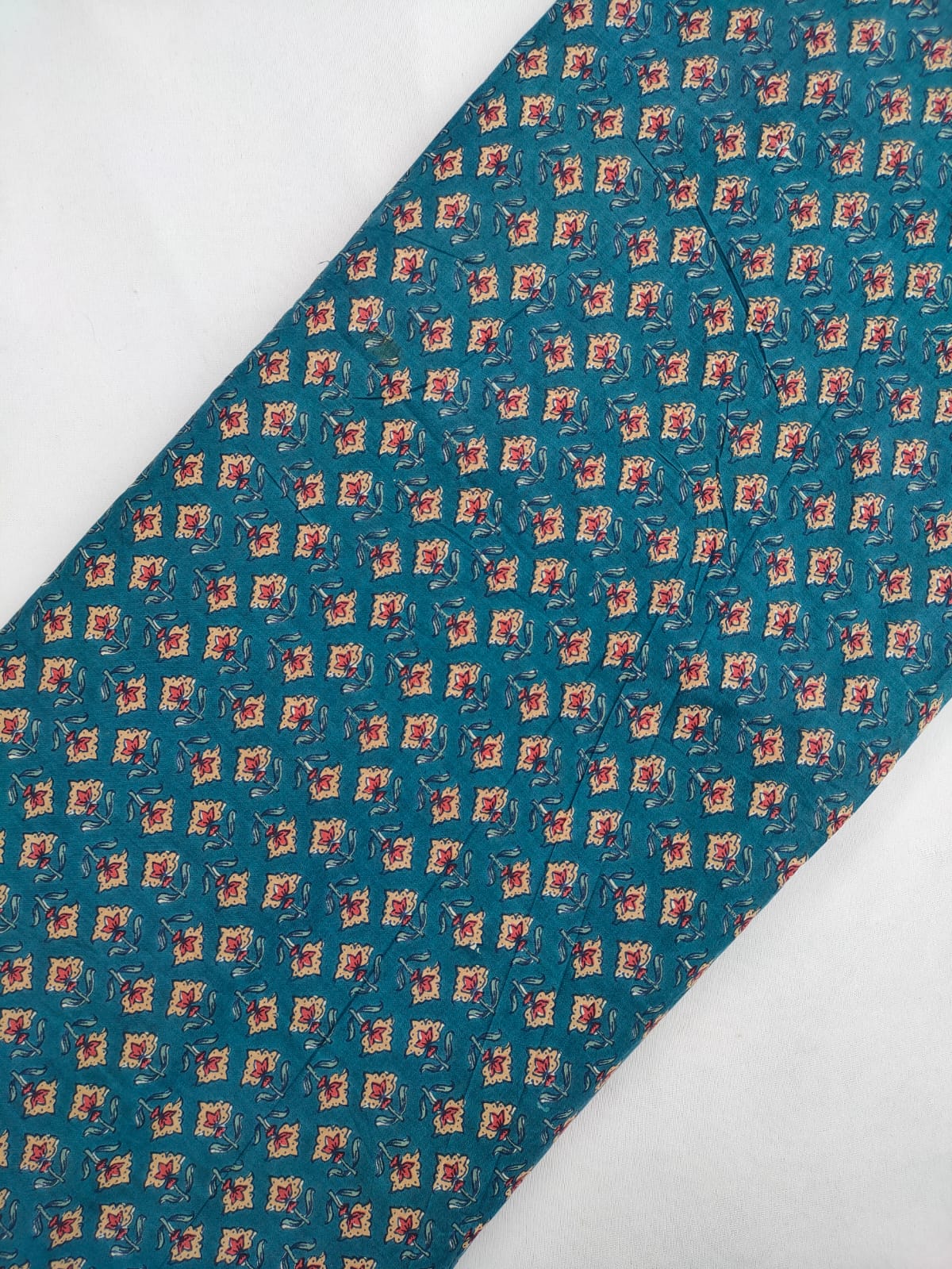 Teal Blue Small Floral Butti Screen Print Pure Cotton Fabric From Tulsi Prints