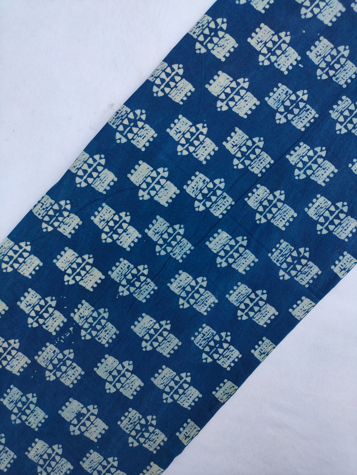 Navy Blue Geometric Indigo Print Pure Cotton Fabric From Tulsi Prints