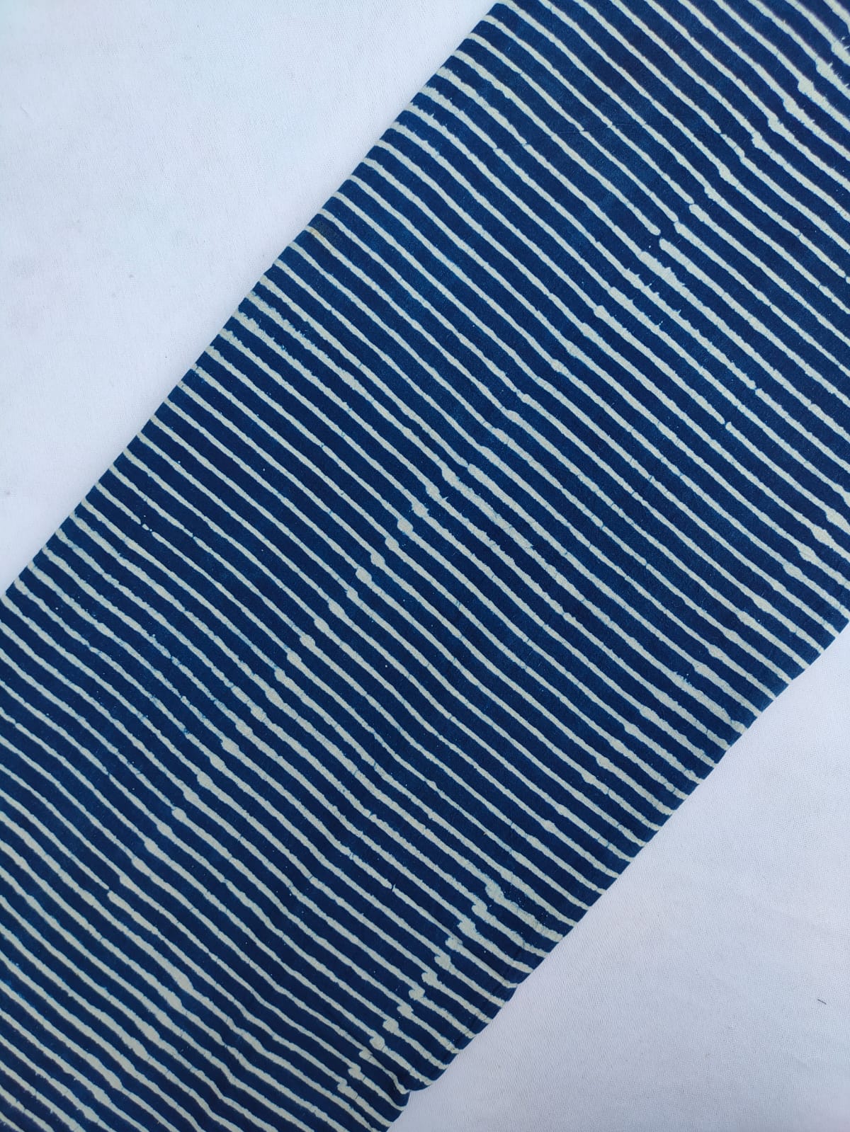 Navy Blue Striped Indigo Print (Dabu Indigo Print) Pure Cotton Fabric From Tulsi Prints