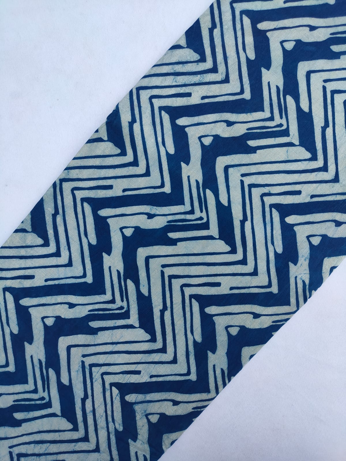 Navy Blue Chevron Indigo Print (Dabu Indigo Print) Pure Cotton Fabric Fabric From Tulsi Prints