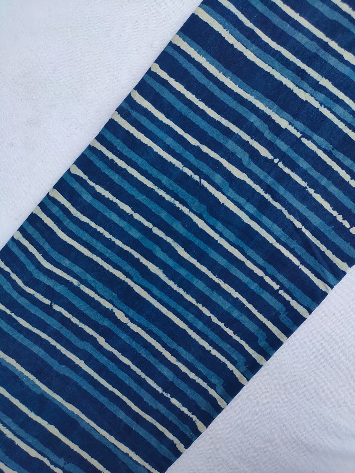 Navy Blue Striped Indigo Print (Dabu Indigo Print) Pure Cotton Fabric From Tulsi Prints