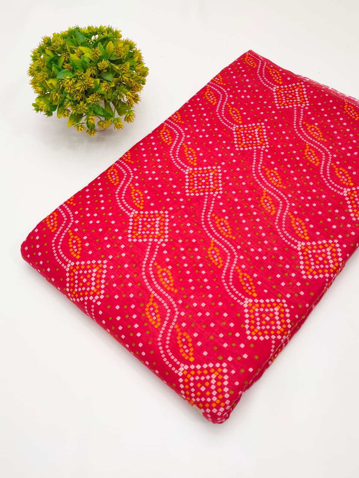 Red geometric pattern screen print cotton fabric