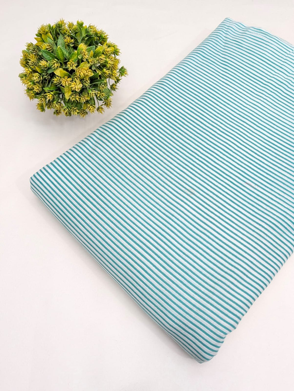 Aqua Striped Screen Print Pure Cotton Fabric From Tulsi Prints