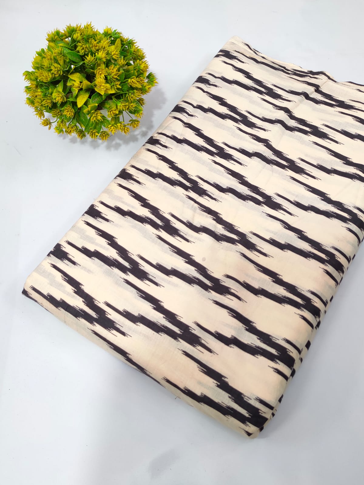 Beige Abstract Screen Print Pure Cotton Fabric
