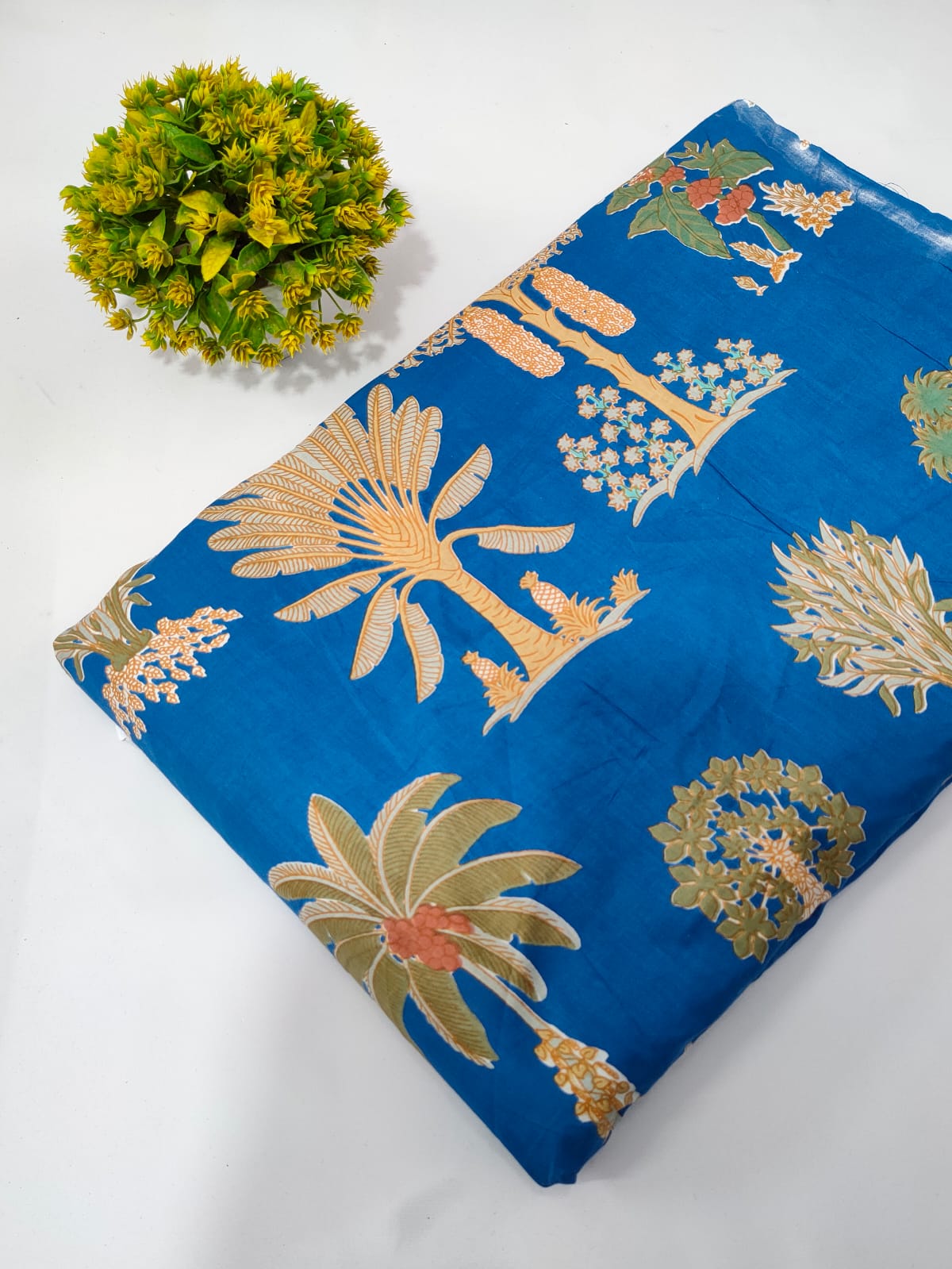 Blue Botanical Screen Print Pure Cotton Fabric