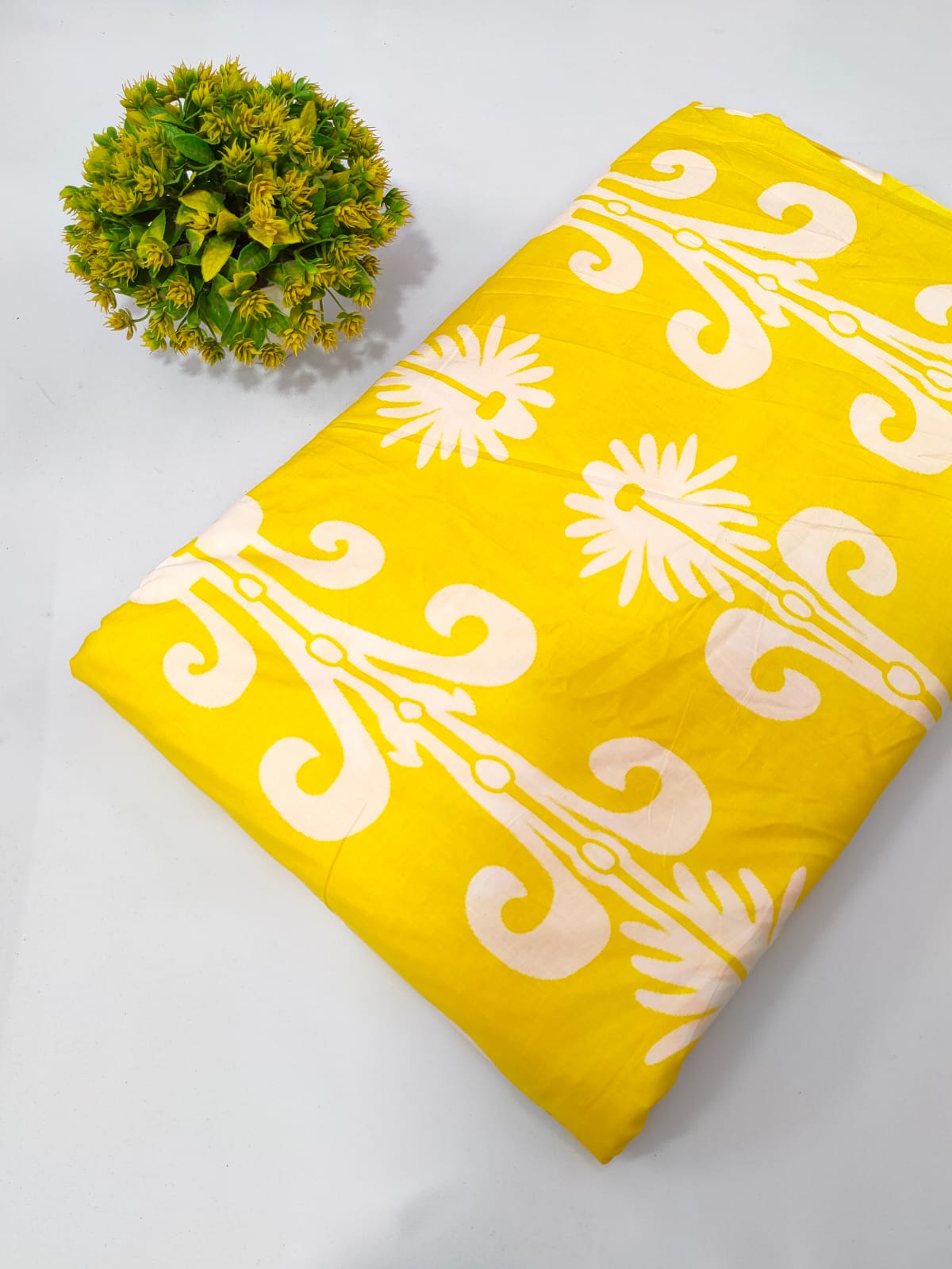 Yellow Floral Screen Print Pure Cotton Fabric