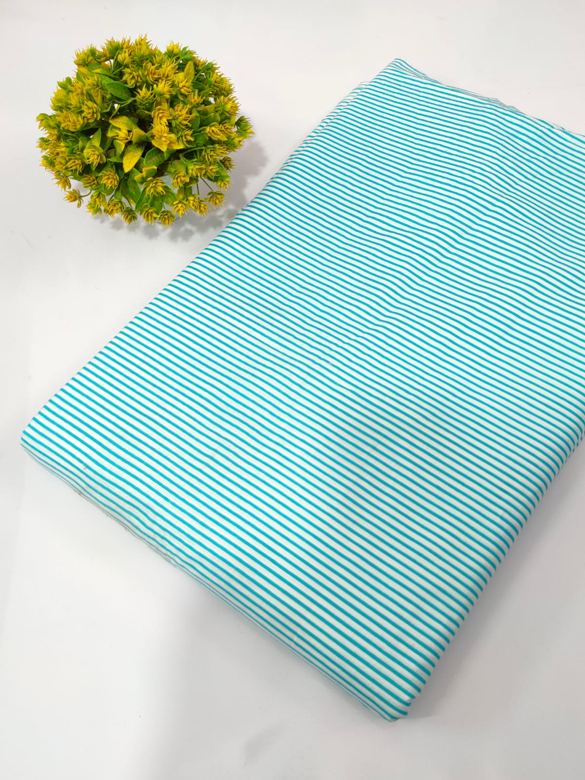 Aqua Striped Screen Print Pure Cotton Fabric