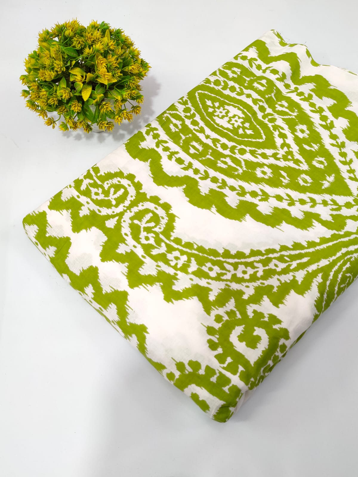 Lime Green Tribal Screen Print Pure Cotton Fabric