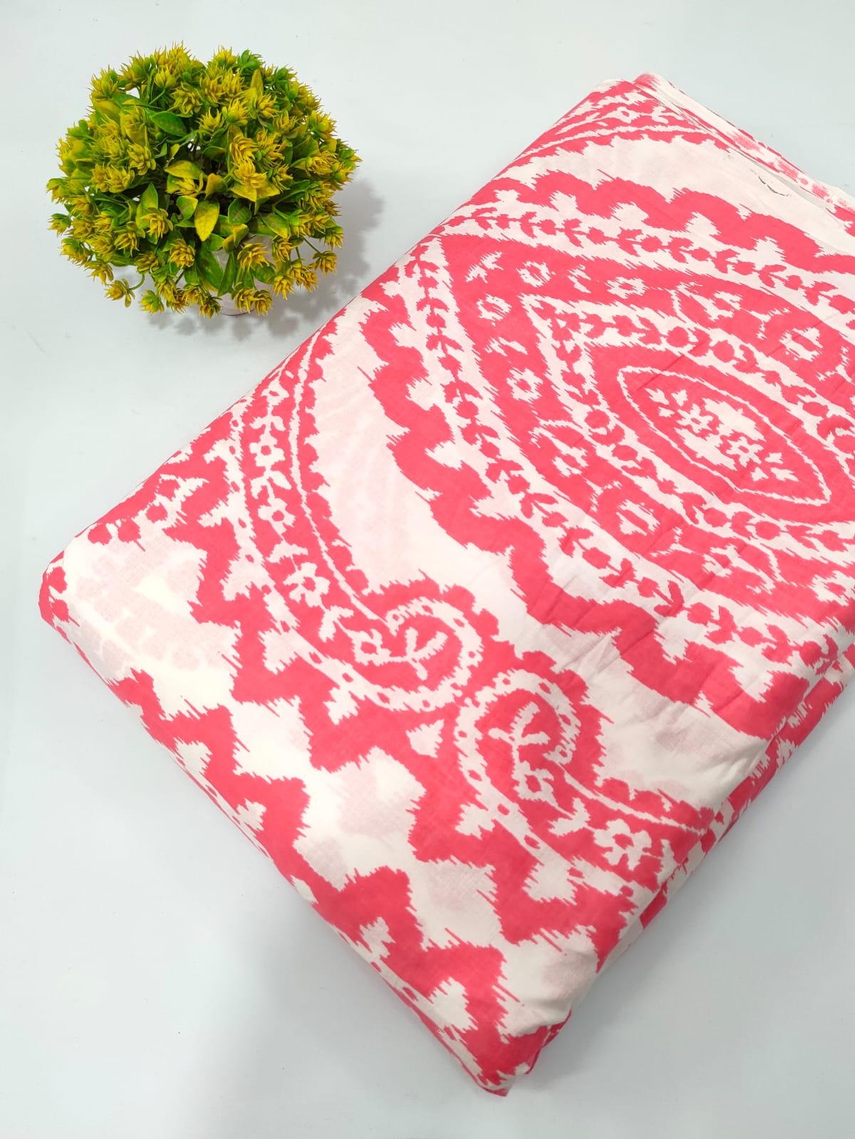 Coral Paisley Screen Print Pure Cotton Fabric