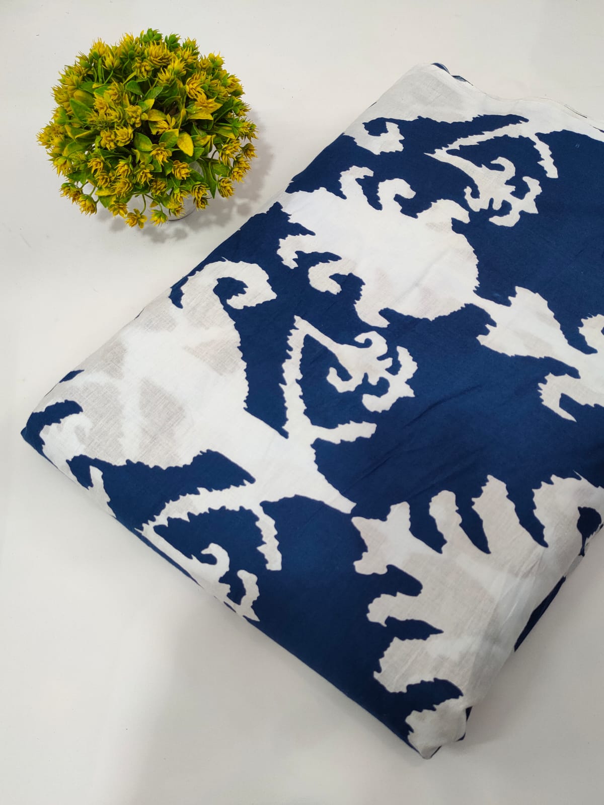 Navy Abstract Screen Print Pure Cotton Fabric