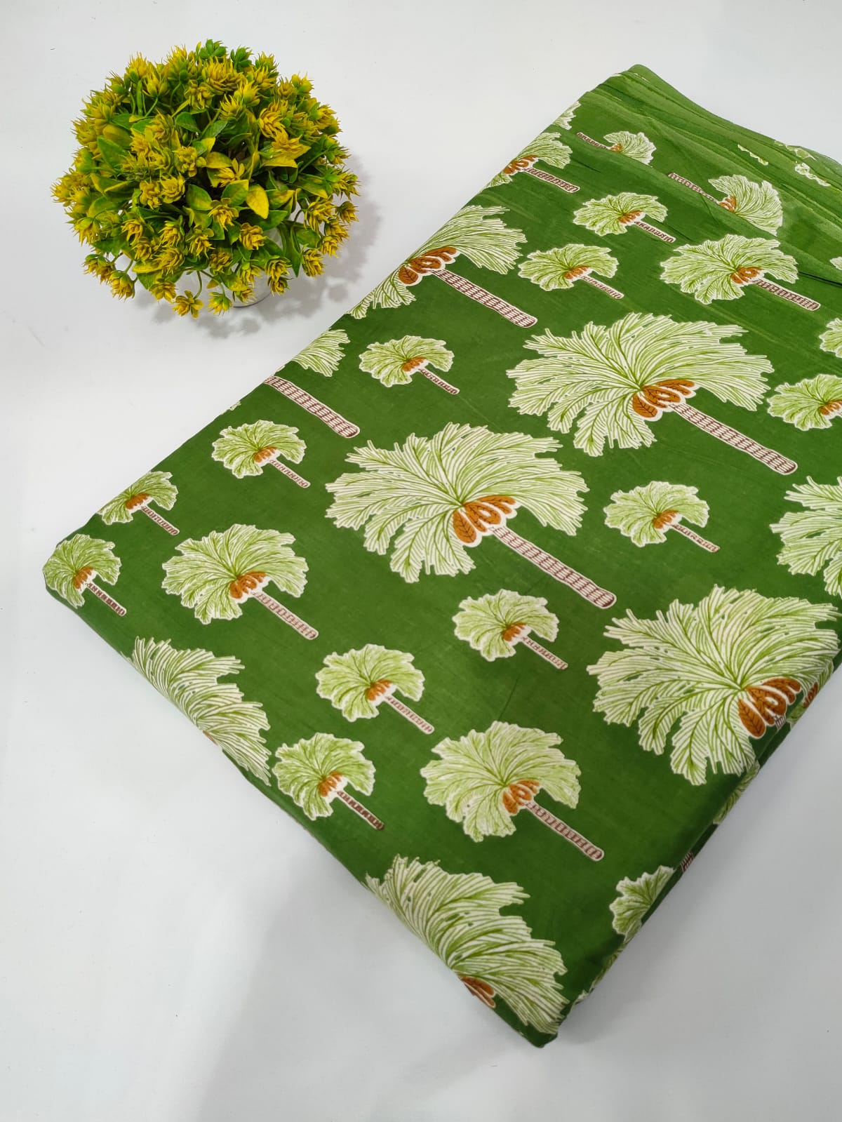 Green Floral Screen Print Pure Cotton Fabric