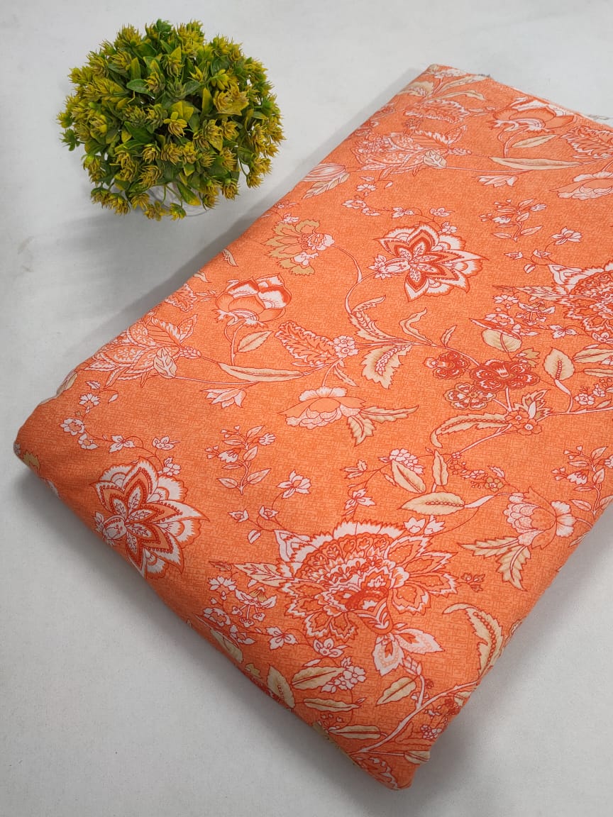 Coral Floral Screen Print Pure Cotton Fabric From Tulsi Prints