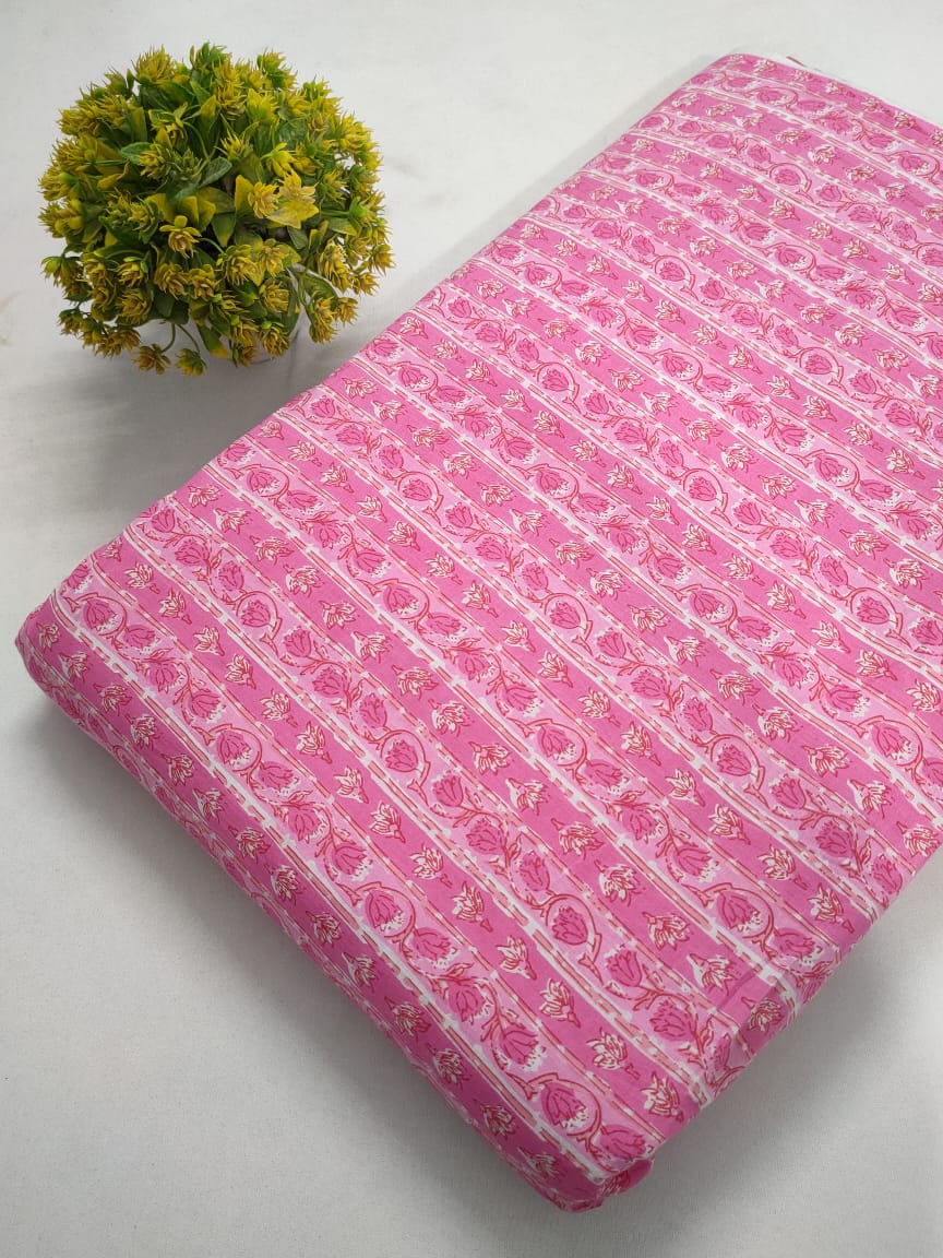Pink Floral Screen Print Pure Cotton Fabric From Tulsi Prints