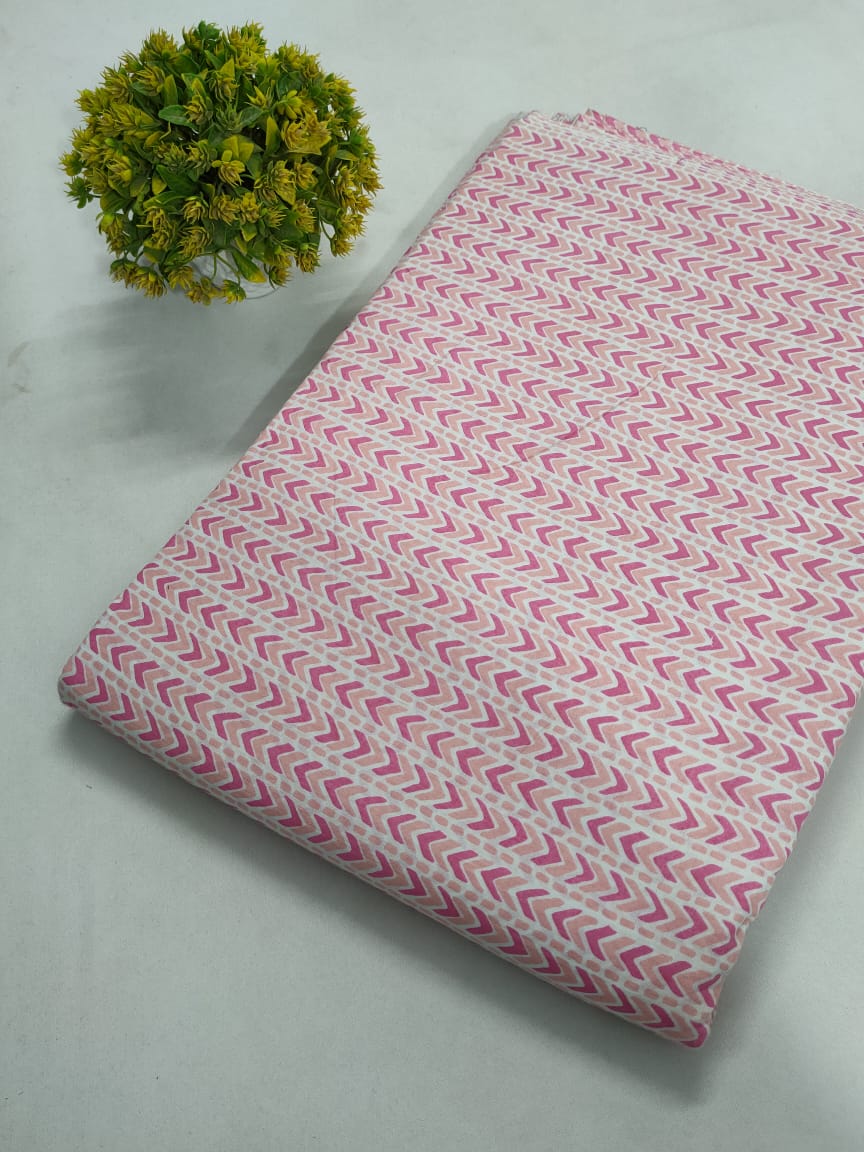Pink Zigzag Screen Print Pure Cotton Fabric From Tulsi Prints
