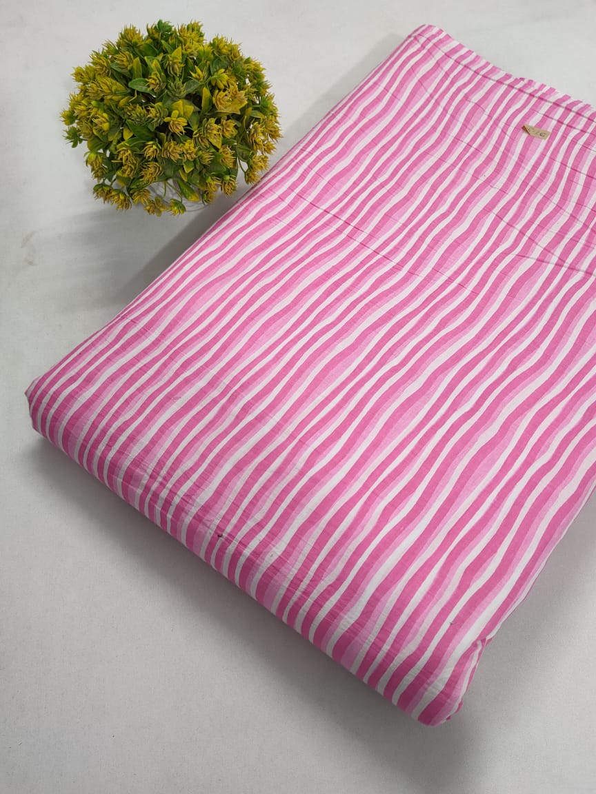 Pink Striped Screen Print Pure Cotton Fabric From Tulsi Prints