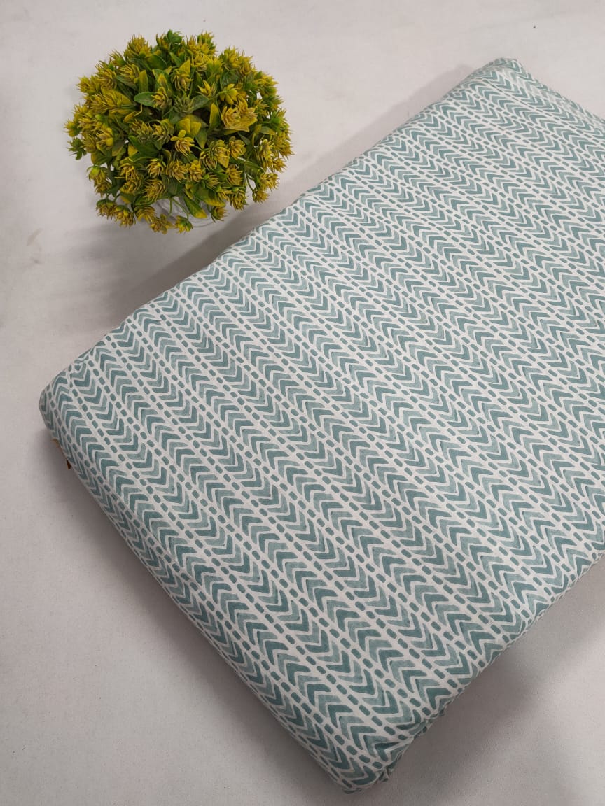 Light Blue Geometric Screen Print Pure Cotton Fabric From Tulsi Prints