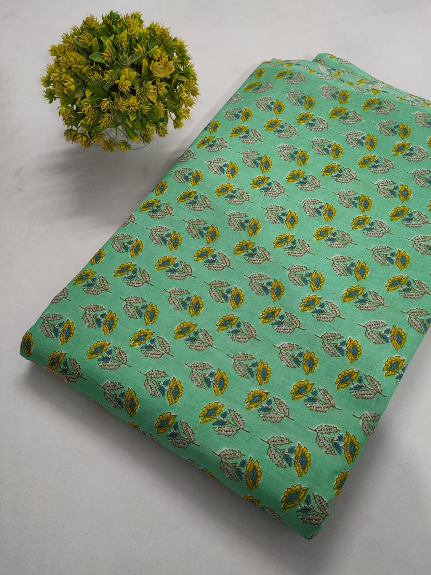 Green Leafy Floral Screen Print Pure Cotton Fabric From Tulsi Prints