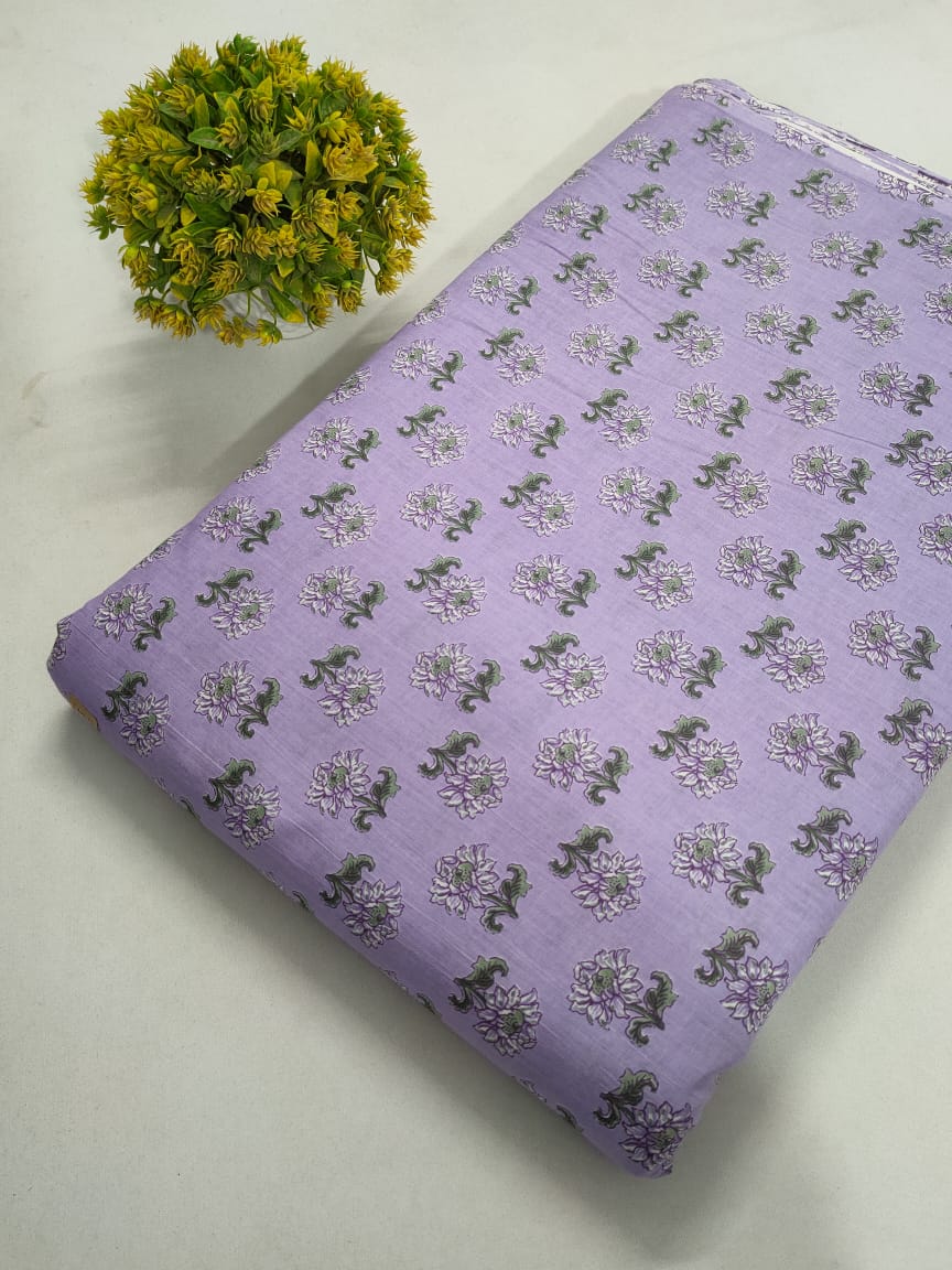 Lavender Floral Screen Print Pure Cotton Fabric From Tulsi Prints