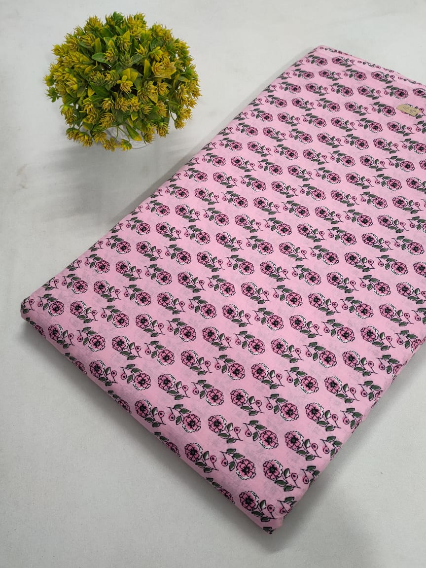 Pink Floral Screen Print Pure Cotton Fabric From Tulsi Prints
