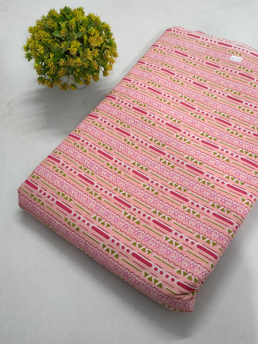 Pink Geometric Screen Print Pure Cotton Fabric From Tulsi Prints