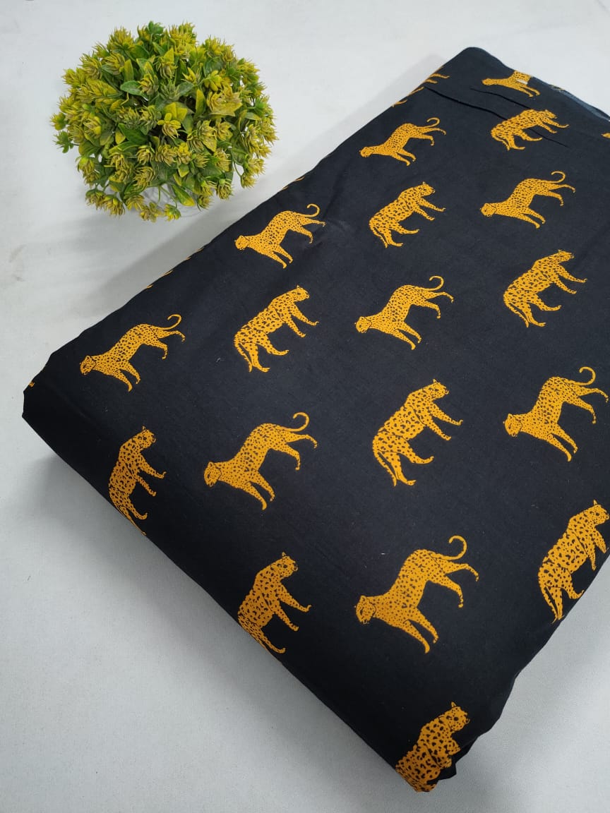 Black Leopard Print Screen Print Pure Cotton Fabric From Tulsi Prints