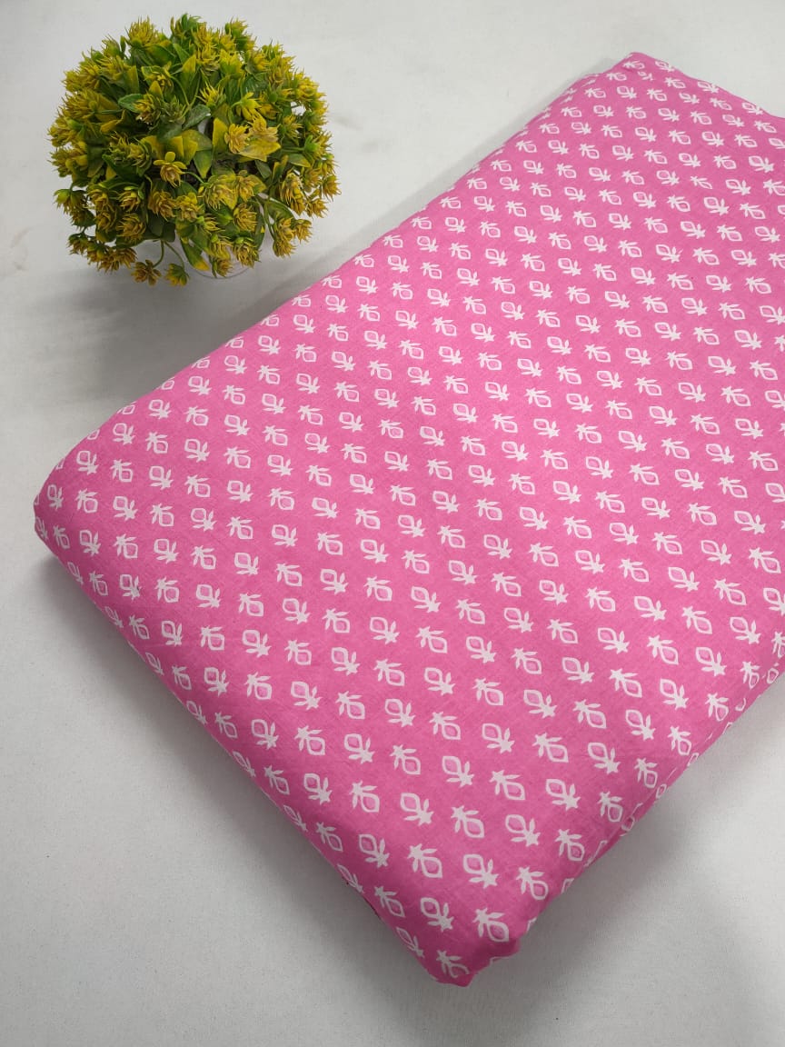Pink Geometric Screen Print Pure Cotton Fabric From Tulsi Prints