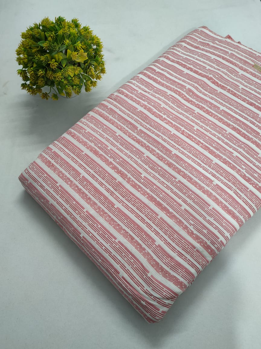 Pink Striped Screen Print Pure Cotton Fabric From Tulsi Prints