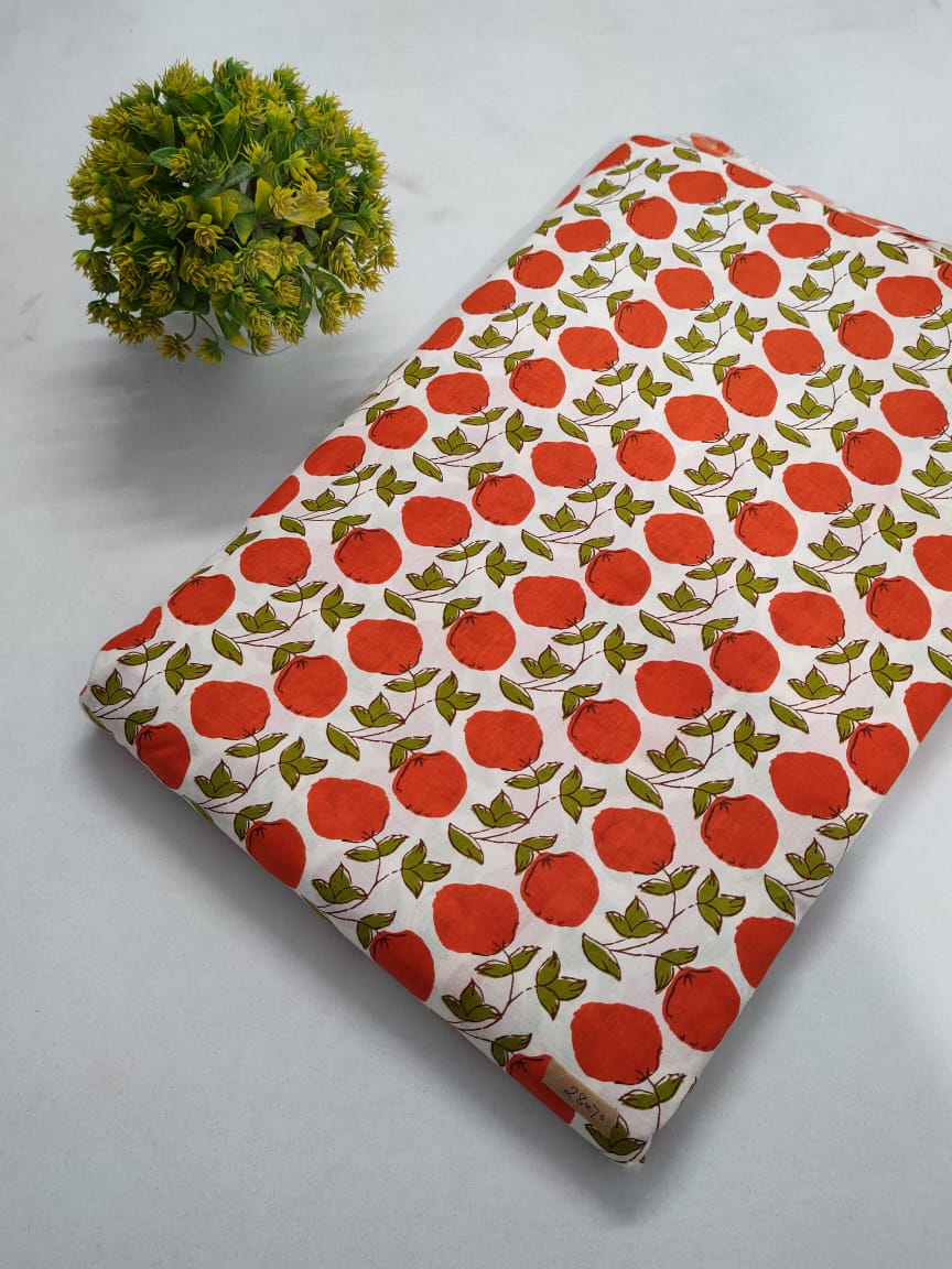 Red Floral Screen Print Pure Cotton Fabric From Tulsi Prints