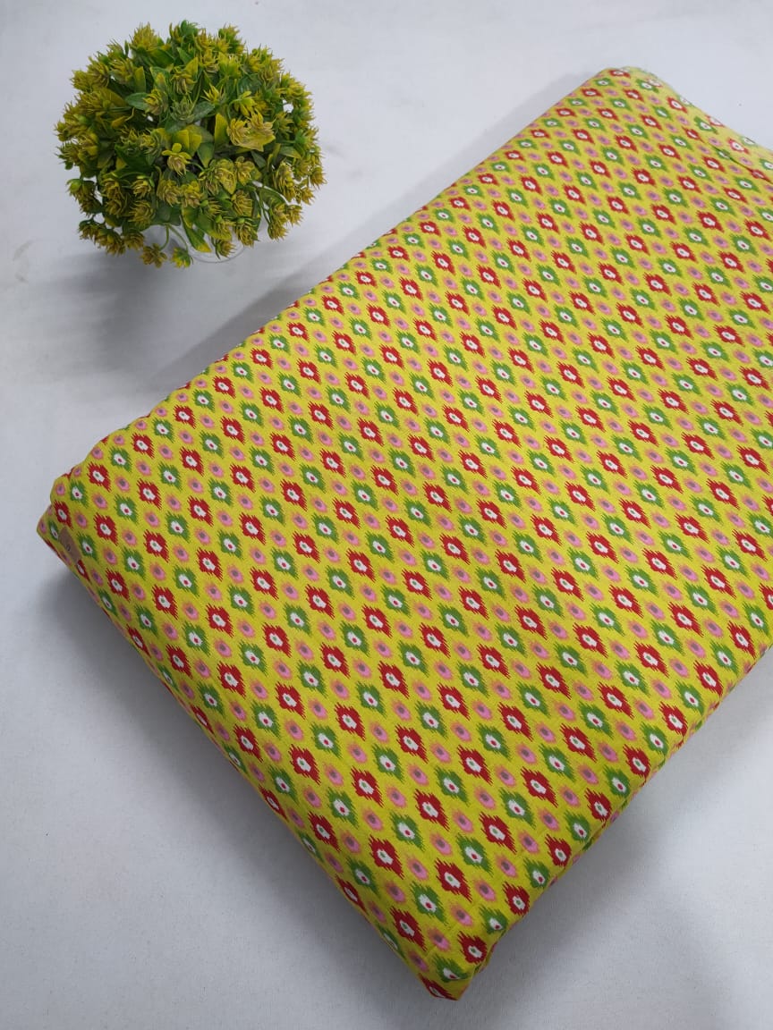 Bright Yellow Floral Screen Print Pure Cotton Fabric From Tulsi Prints