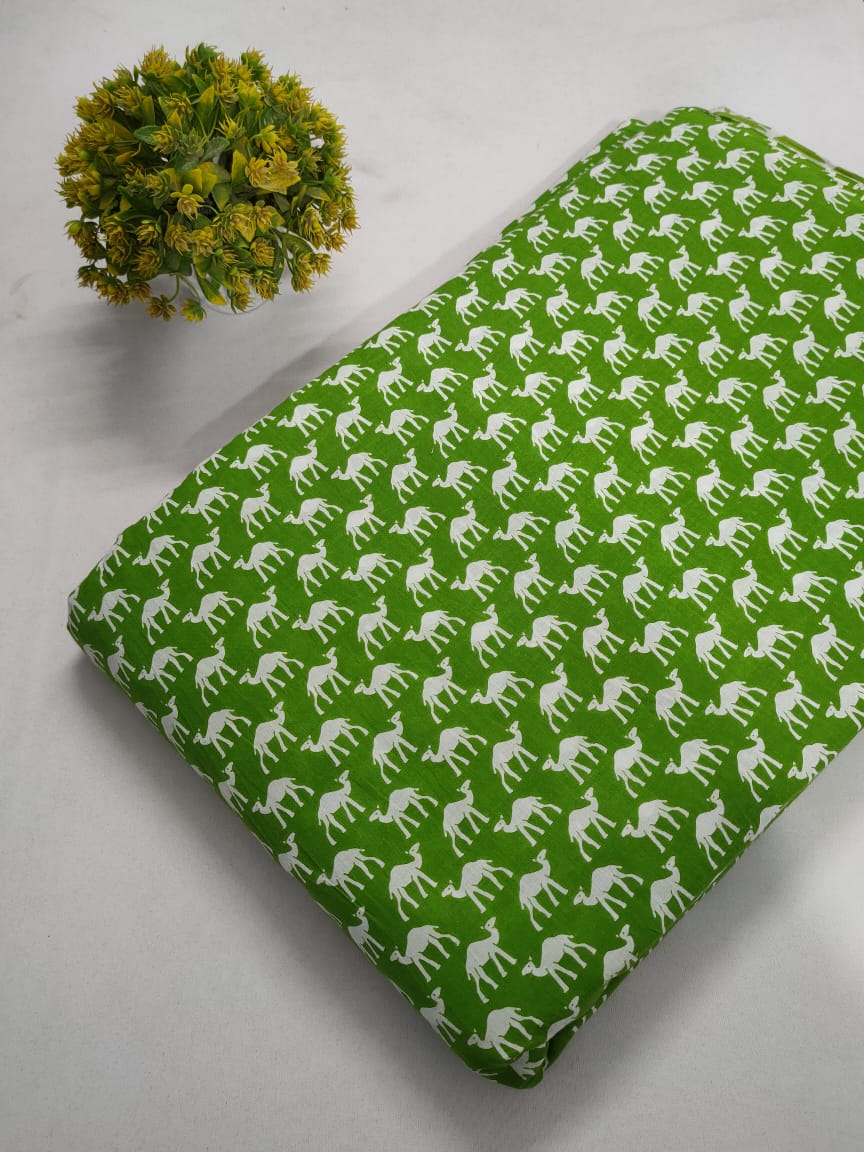 Green Animal Motif Screen Print Pure Cotton Fabric From Tulsi Prints